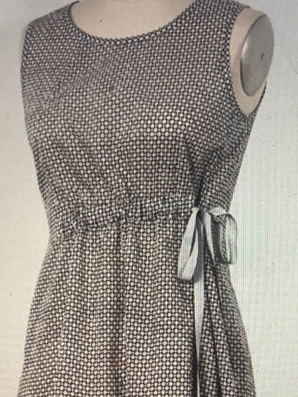 Sleeveless Black and White Printed Midi Dress with Side Tie